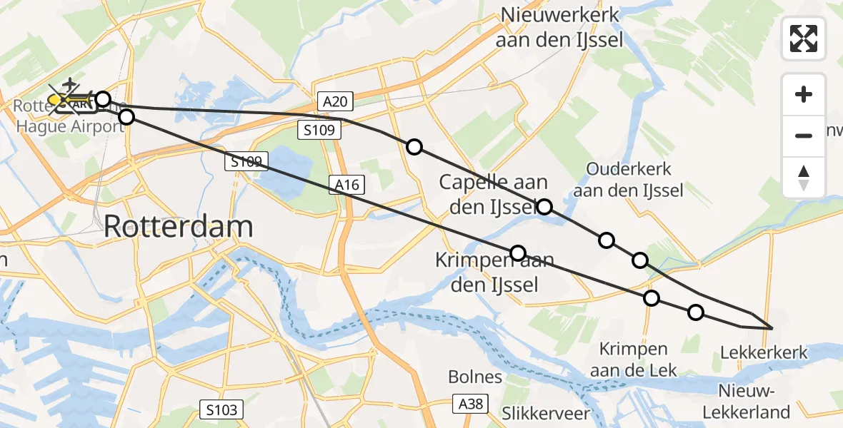 Routekaart van de vlucht: Lifeliner 2 naar Rotterdam The Hague Airport, Tinbergenlaan