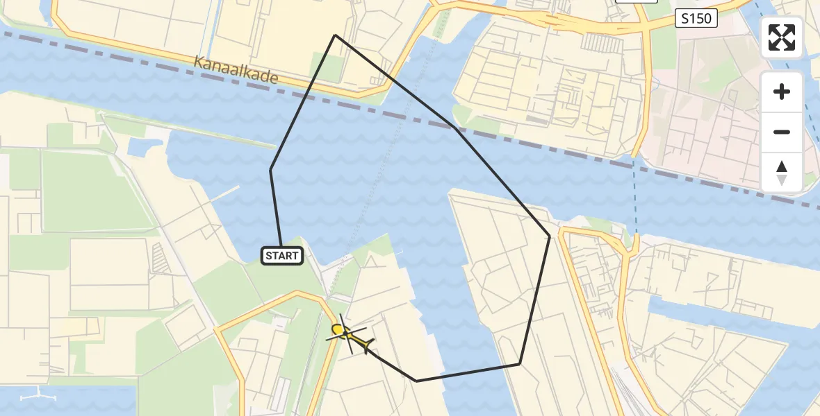 Routekaart van de vlucht: Lifeliner 1 naar Amsterdam Heliport, Grote Tocht