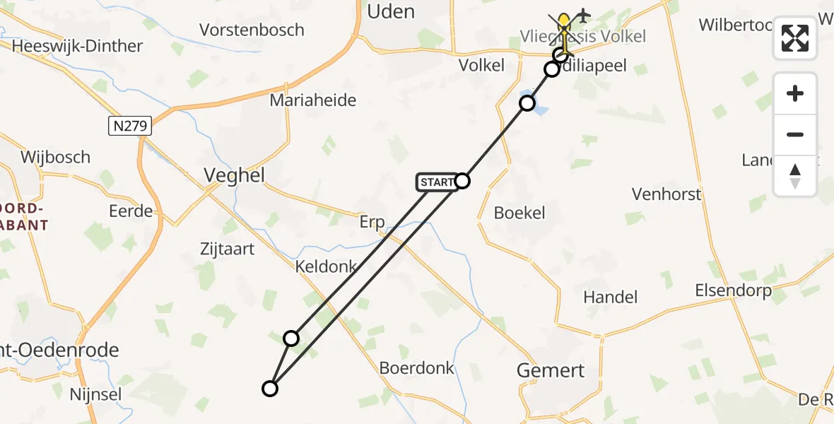 Routekaart van de vlucht: Lifeliner 3 naar Vliegbasis Volkel, Oosterbosstraat