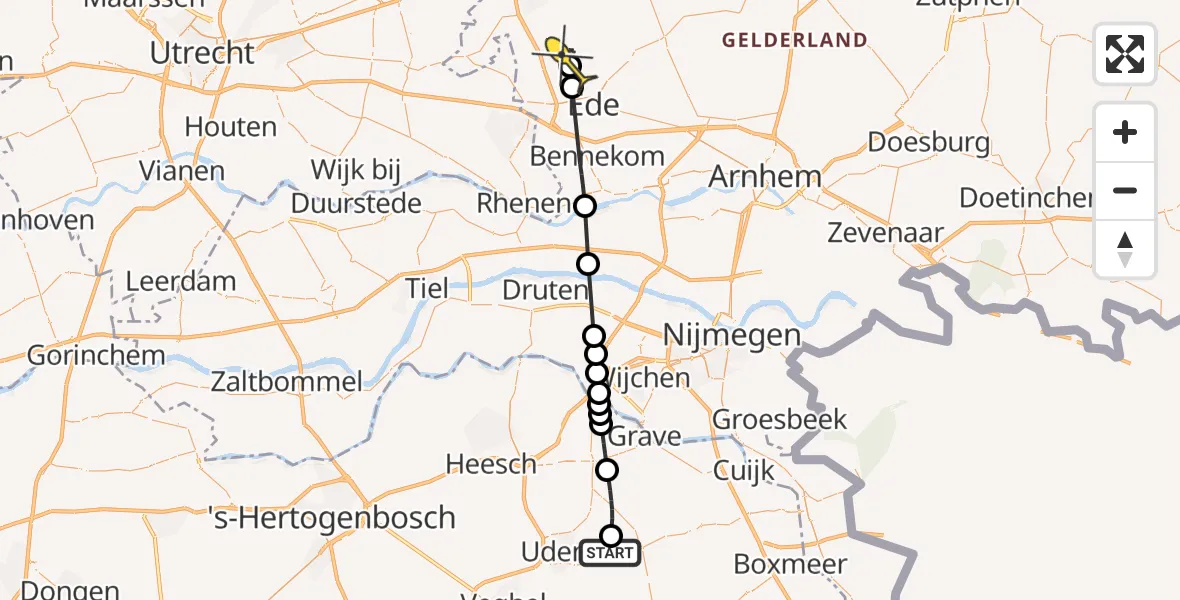 Routekaart van de vlucht: Lifeliner 3 naar Lunteren, Trentse Bossen