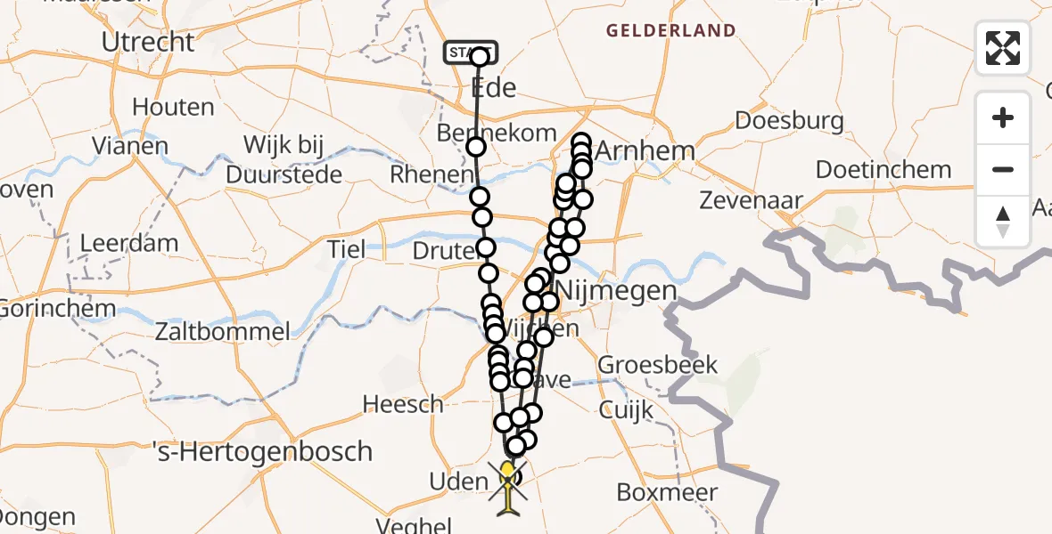 Routekaart van de vlucht: Lifeliner 3 naar Vliegbasis Volkel, Galgenbergweg