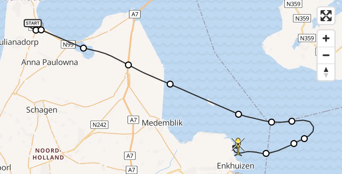 Routekaart van de vlucht: Kustwachthelikopter naar Enkhuizen, Middenvliet