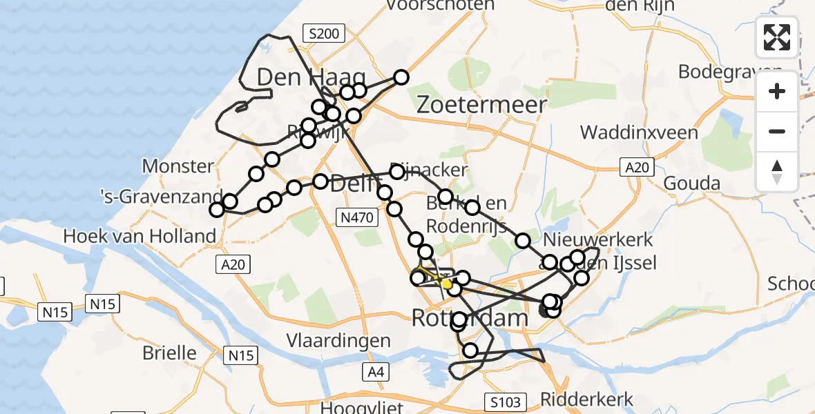 Routekaart van de vlucht: Politieheli naar Rotterdam The Hague Airport, Woensdrechtstraat