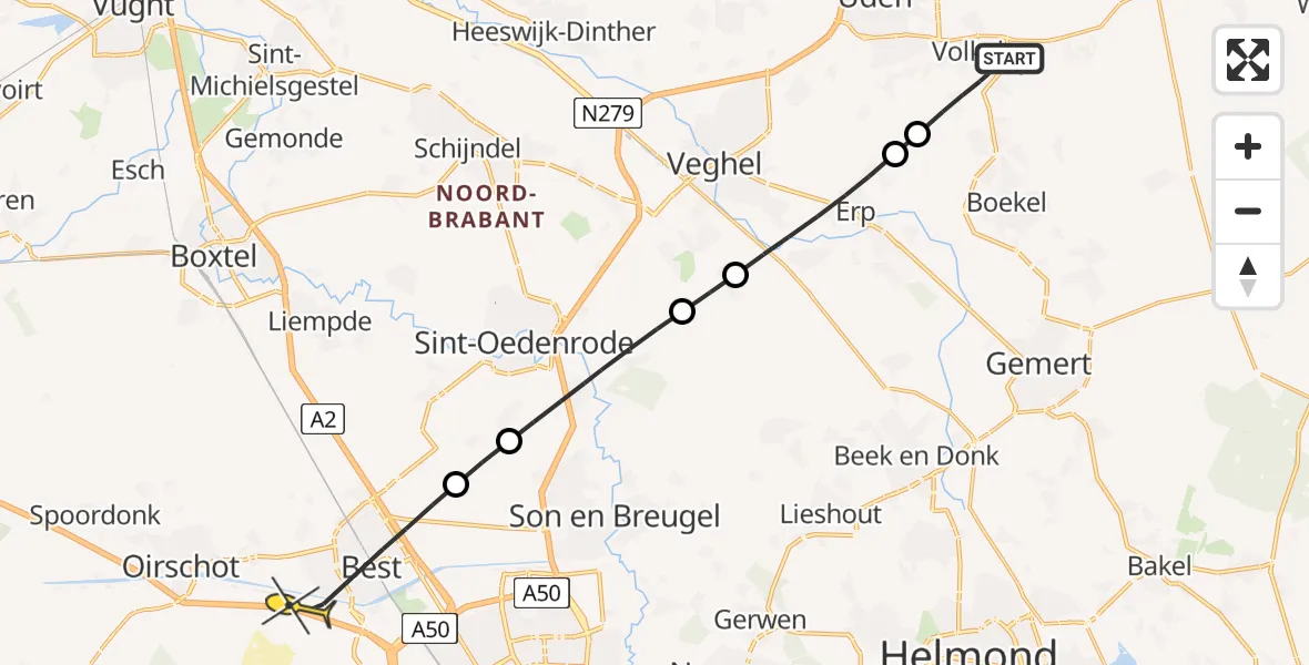 Routekaart van de vlucht: Lifeliner 3 naar Oirschot, Zandstraat