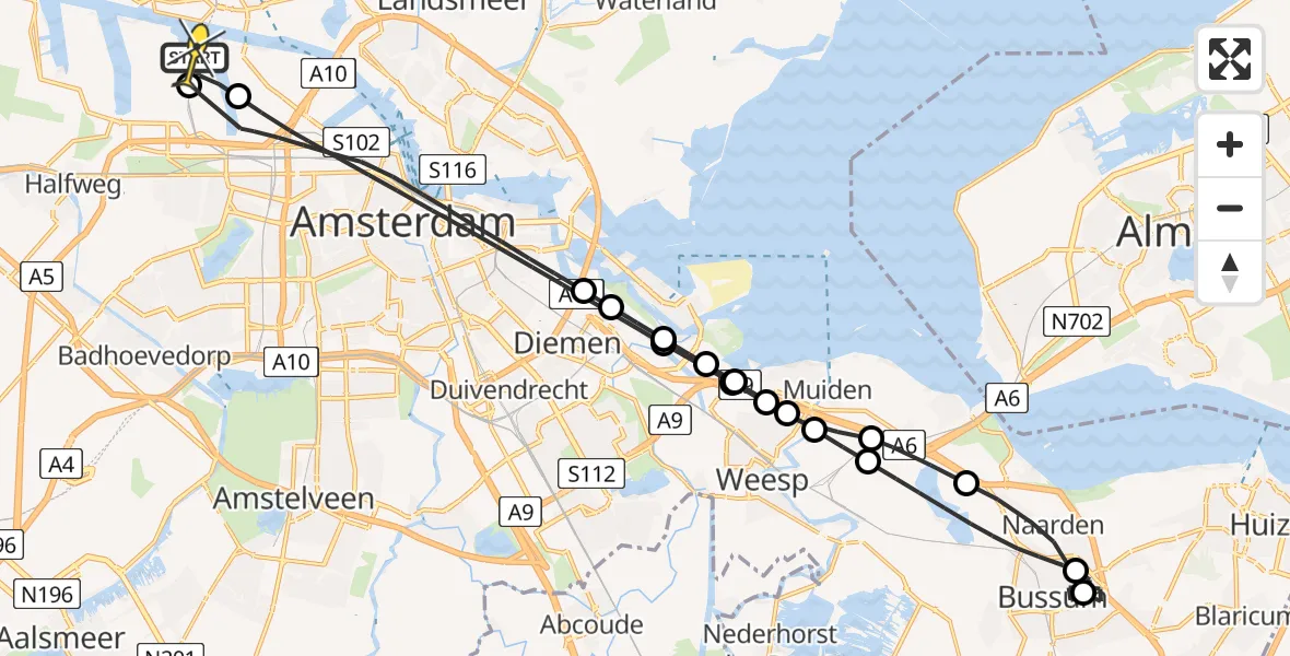 Routekaart van de vlucht: Lifeliner 1 naar Amsterdam Heliport, Westhaven