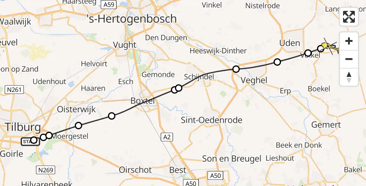 Routekaart van de vlucht: Lifeliner 3 naar Vliegbasis Volkel, Hoevense Kanaaldijk