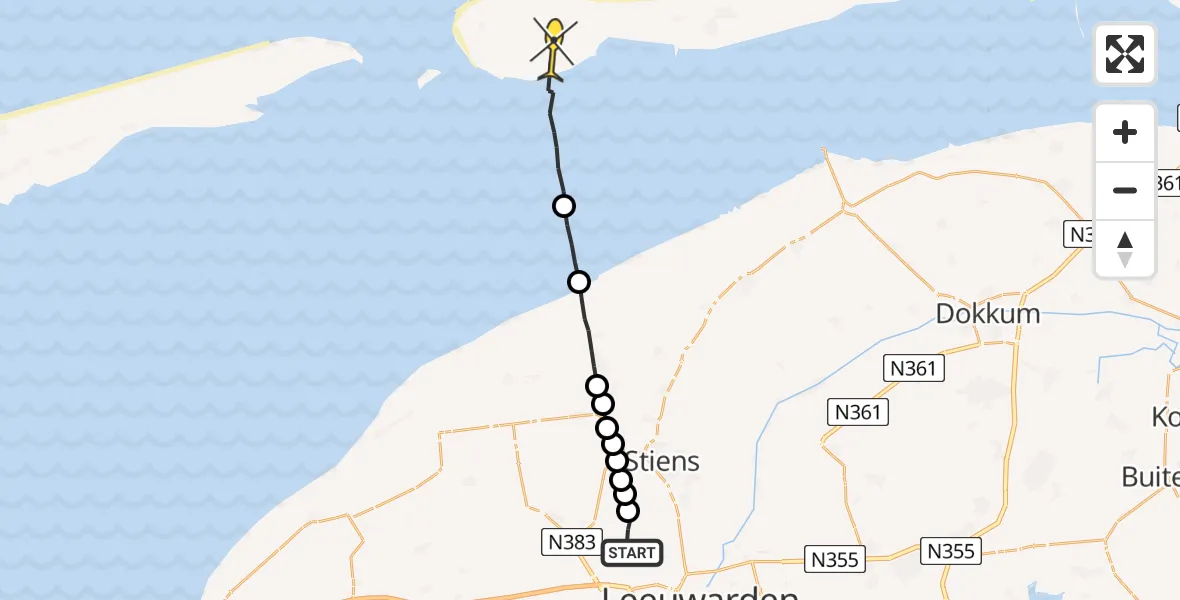 Routekaart van de vlucht: Ambulancehelikopter naar Ballum, Foarste Dyk