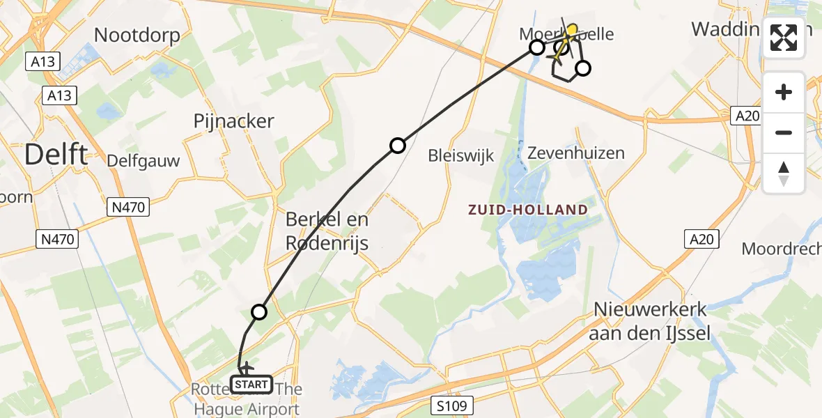 Routekaart van de vlucht: Lifeliner 2 naar Moerkapelle, Noordeinde