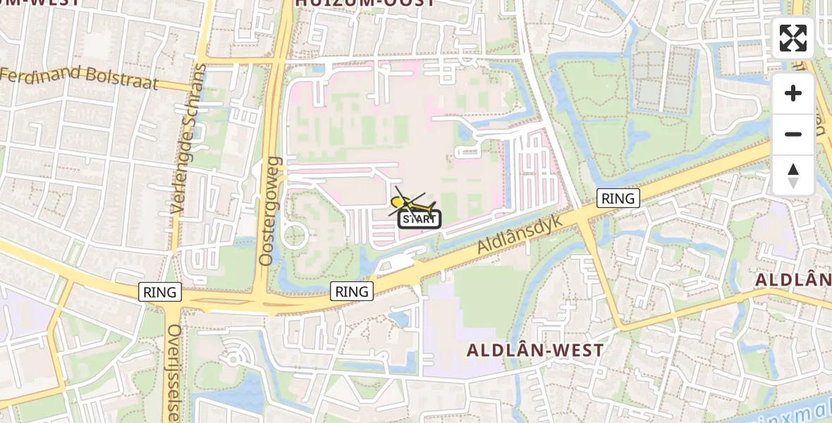 Vluchtroute Ambulancehelikopter van Leeuwarden naar Leeuwarden