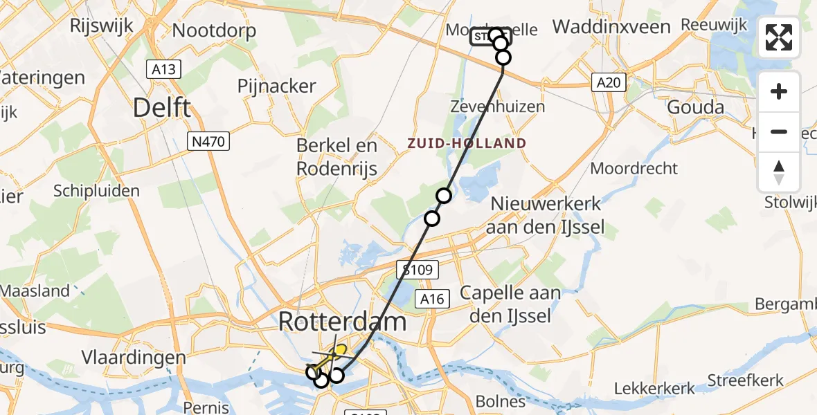 Routekaart van de vlucht: Lifeliner 2 naar Erasmus MC, Noordeinde