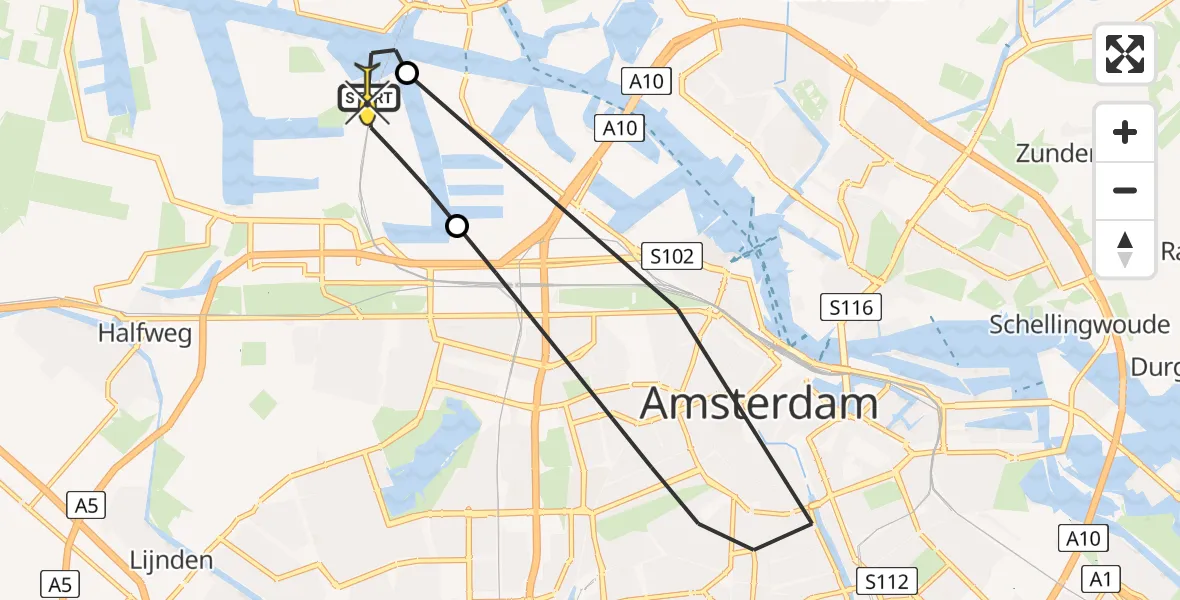 Routekaart van de vlucht: Lifeliner 1 naar Amsterdam Heliport, Bosporushaven