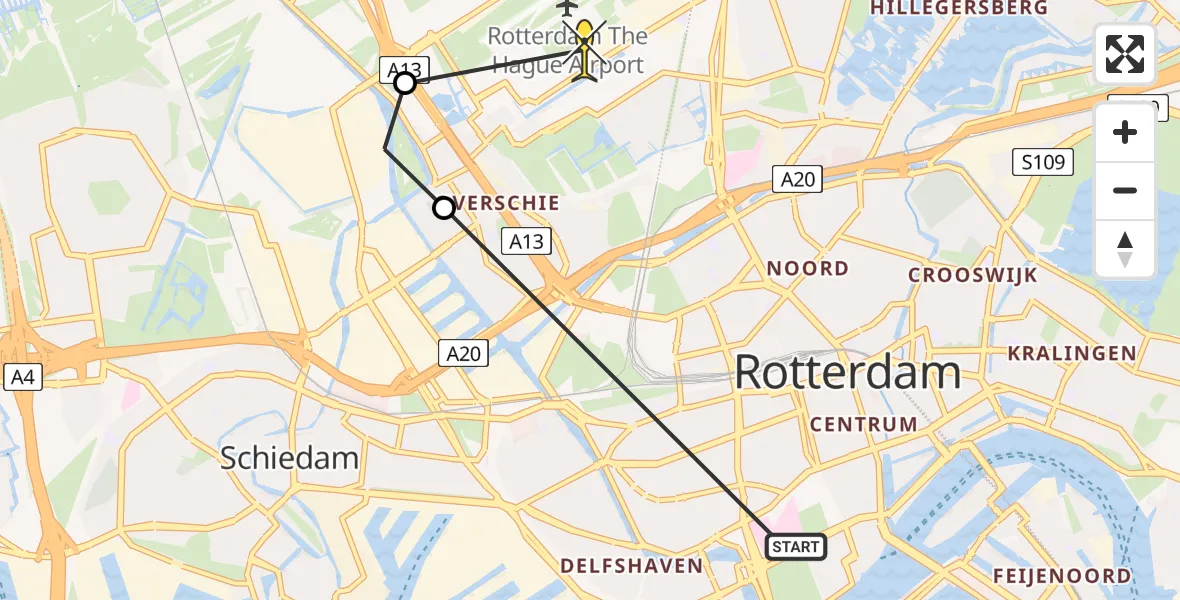 Routekaart van de vlucht: Lifeliner 2 naar Rotterdam The Hague Airport, Prins Mauritssingel