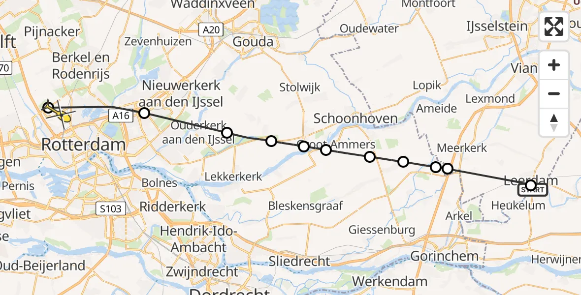 Routekaart van de vlucht: Lifeliner 2 naar Rotterdam The Hague Airport, Keramieklaan