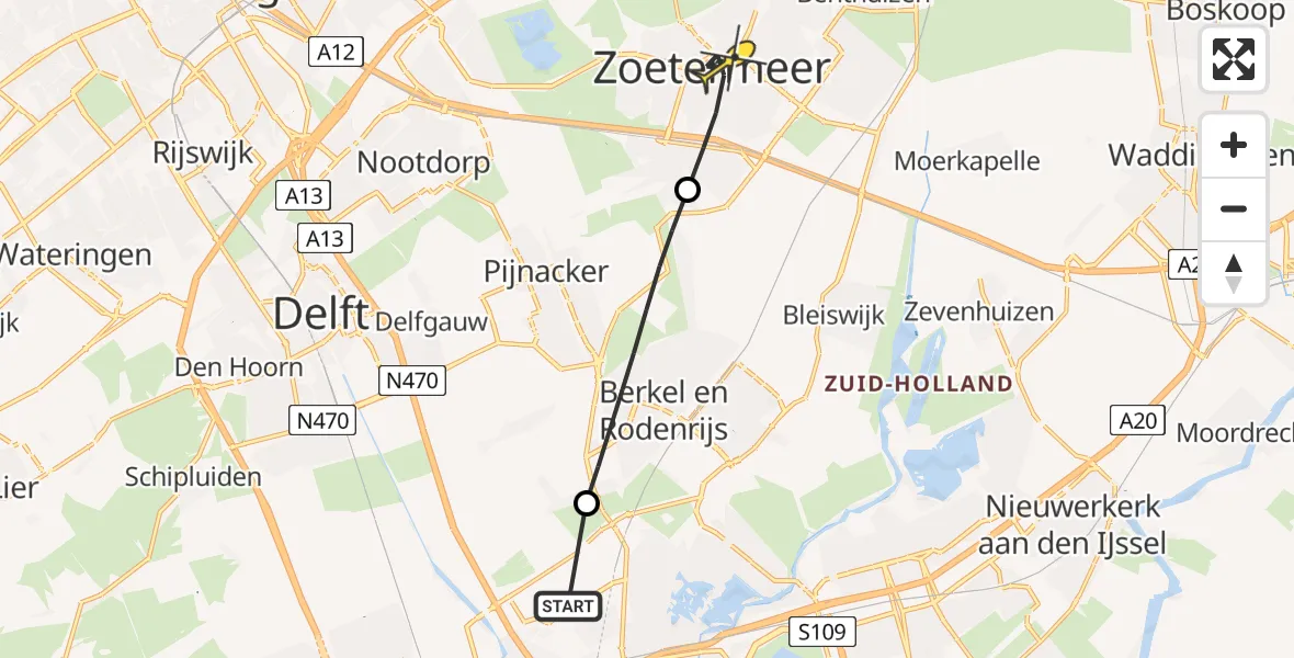 Routekaart van de vlucht: Lifeliner 2 naar Zoetermeer, Rodenrijseweg