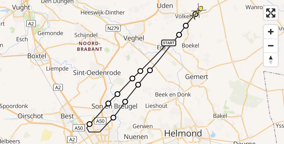 Routekaart van de vlucht: Lifeliner 3 naar Vliegbasis Volkel, De Wasaa