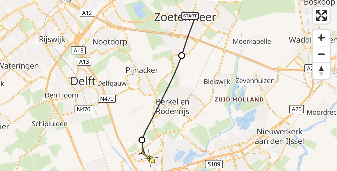 Routekaart van de vlucht: Lifeliner 2 naar Rotterdam The Hague Airport, Van Wijngaardenstraat