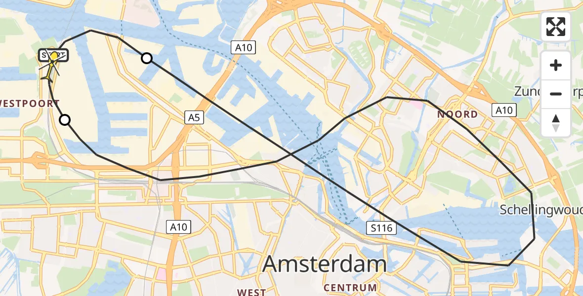 Routekaart van de vlucht: Lifeliner 1 naar Amsterdam Heliport, Hemweg