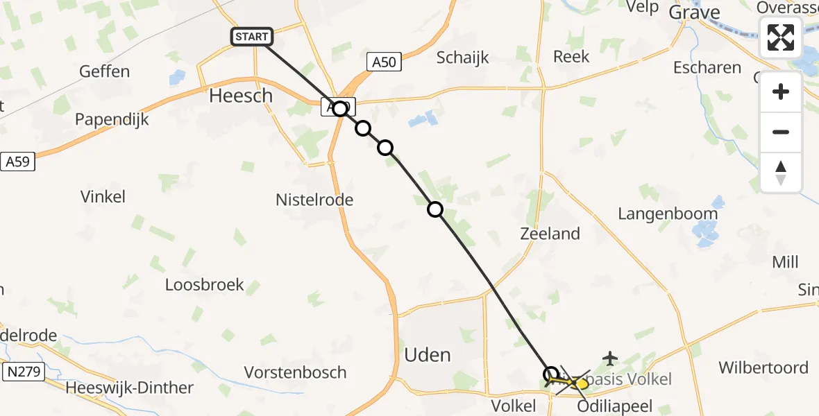 Routekaart van de vlucht: Lifeliner 3 naar Vliegbasis Volkel, Vorstengraflaan