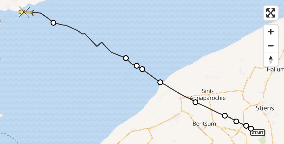 Routekaart van de vlucht: Ambulanceheli naar Formerum, Nijlânsdyk