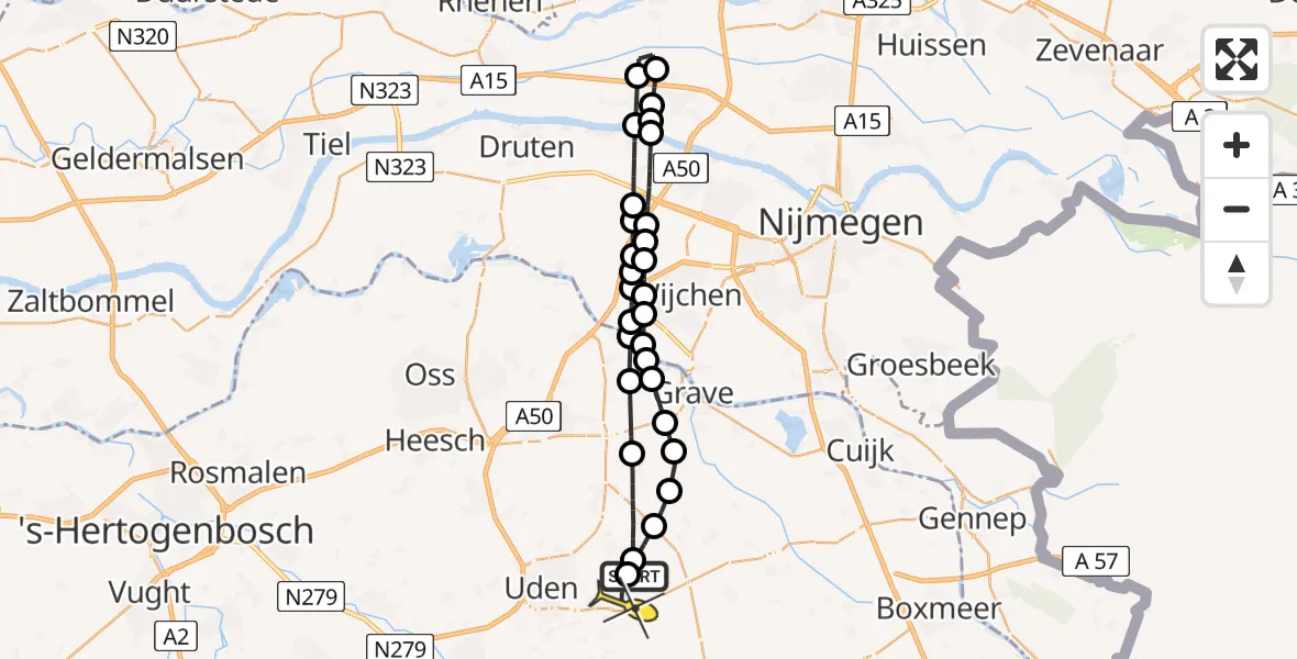 Routekaart van de vlucht: Lifeliner 3 naar Vliegbasis Volkel, Bovenste Trent