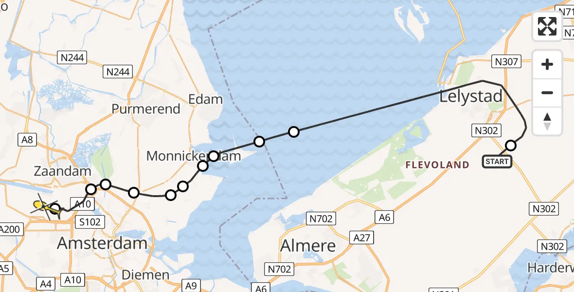 Routekaart van de vlucht: Traumaheli naar Amsterdam Heliport, Larserweg