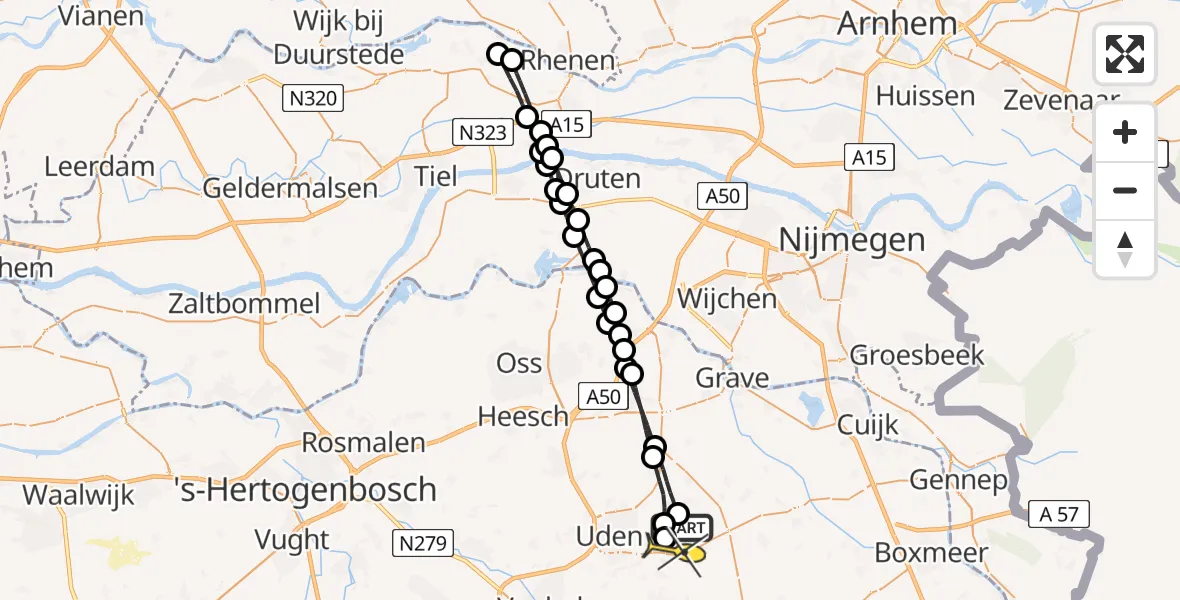 Routekaart van de vlucht: Lifeliner 3 naar Vliegbasis Volkel, Nieuwveldsestraat