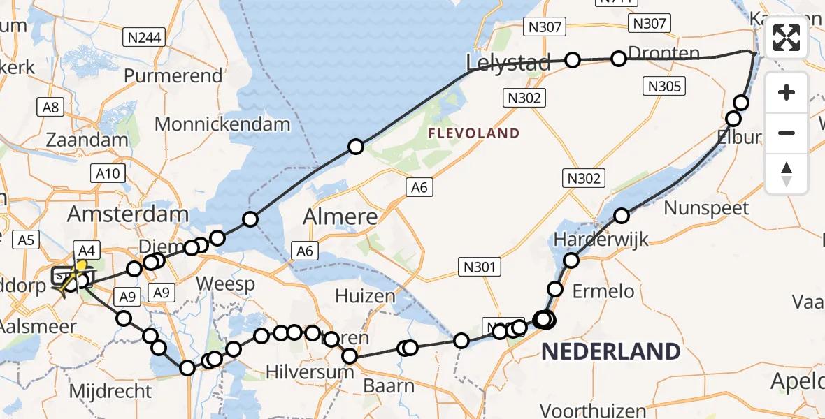 Routekaart van de vlucht: Politieheli naar Schiphol, Schipholweg