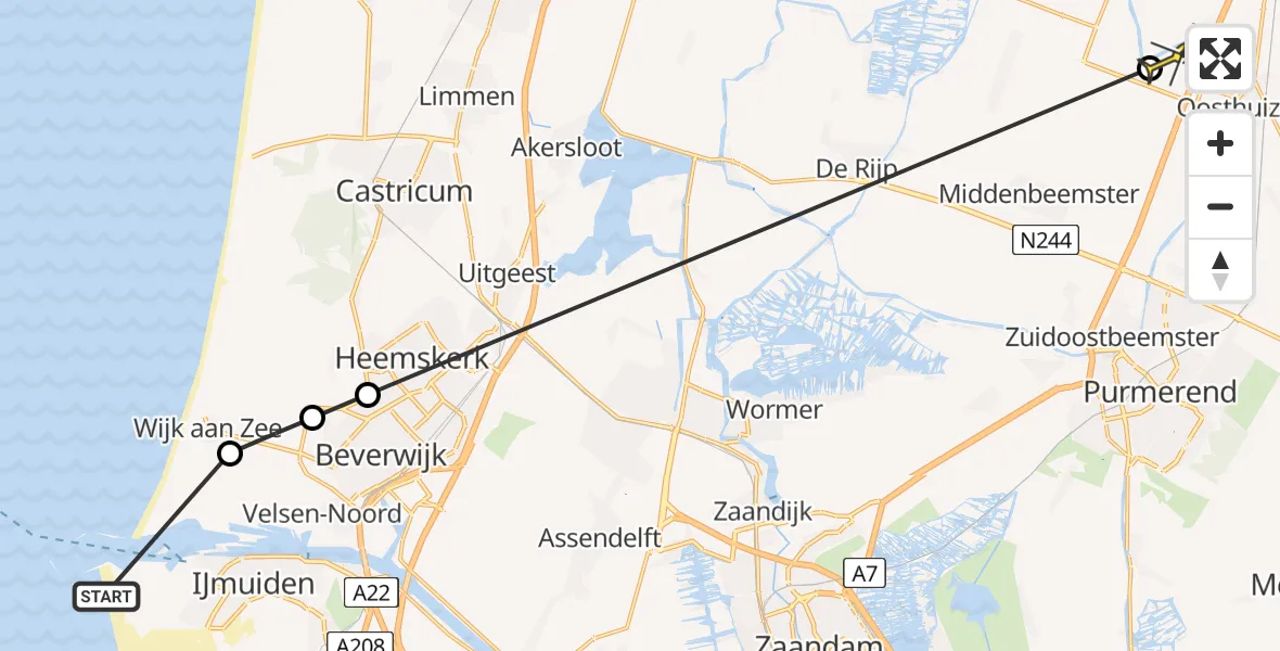 Routekaart van de vlucht: Politieheli naar Noordbeemster, Bosweg