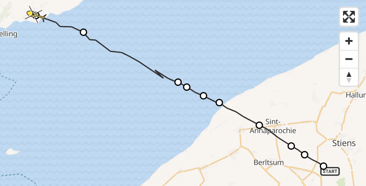 Routekaart van de vlucht: Ambulanceheli naar Striep, Nijlânsdyk