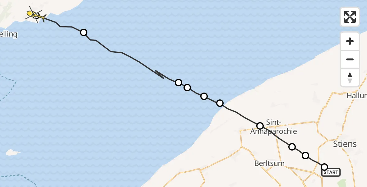 Routekaart van de vlucht: Ambulancehelikopter naar Striep, Nijlânsdyk