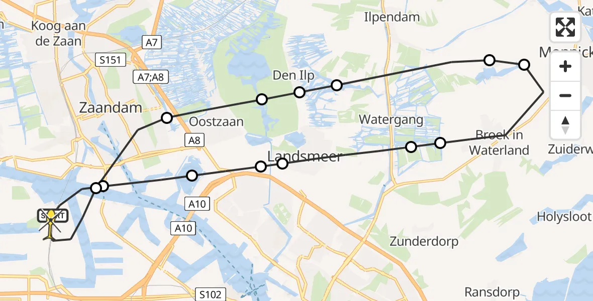 Routekaart van de vlucht: Lifeliner 1 naar Amsterdam Heliport, Hemkade