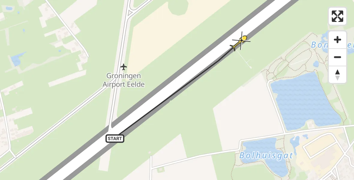 Vluchtroute Ambulancehelikopter van Groningen Airport Eelde naar Groningen Airport Eelde
