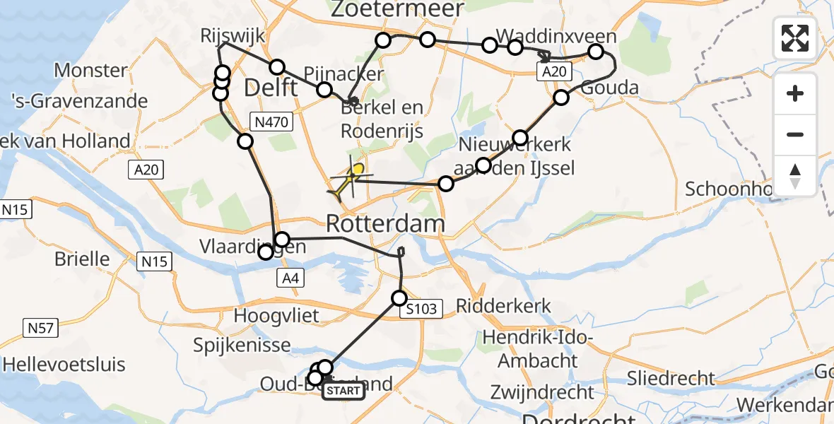 Routekaart van de vlucht: Politieheli naar Rotterdam The Hague Airport, Dokter Duyvendakhof