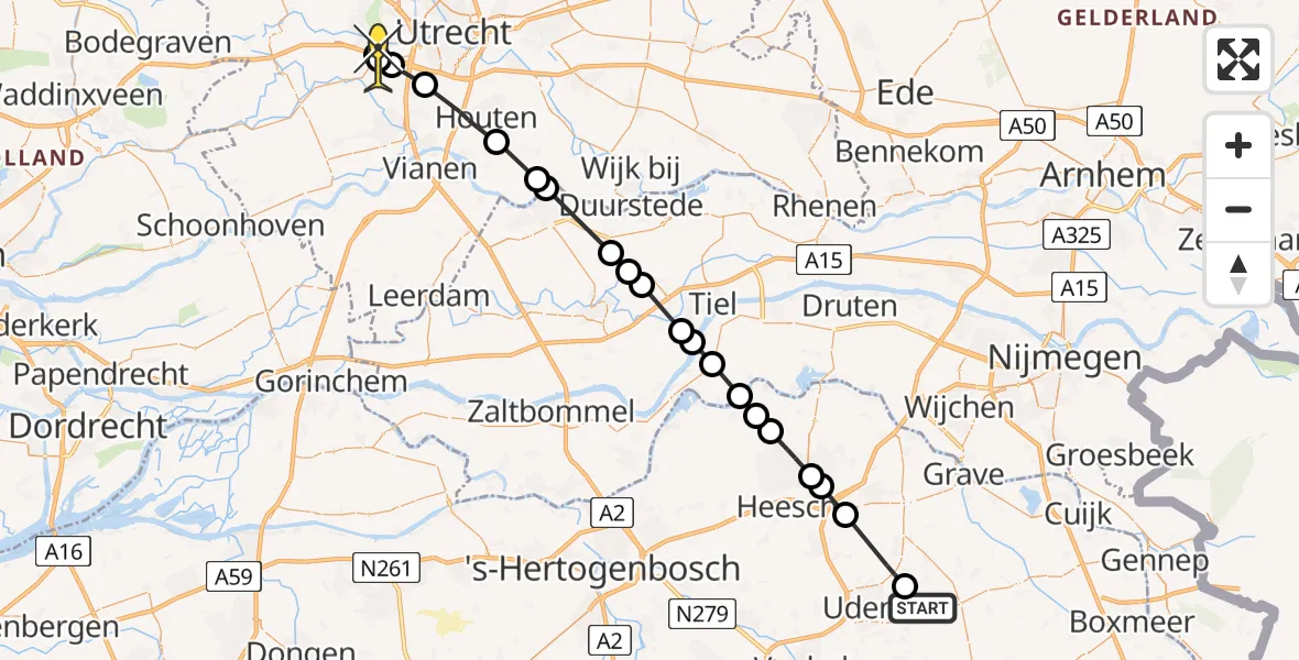 Routekaart van de vlucht: Lifeliner 3 naar De Meern, De Bunders