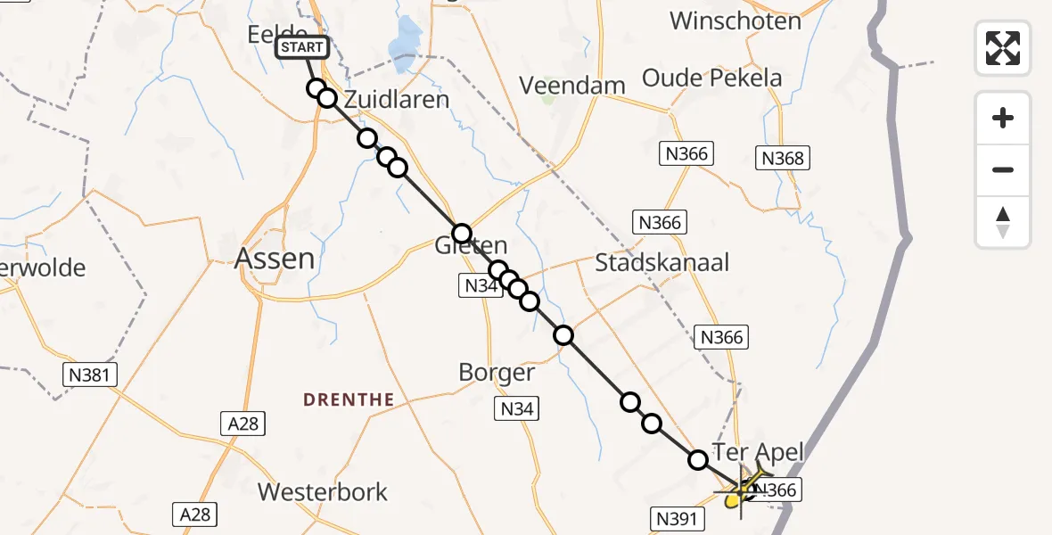 Routekaart van de vlucht: Lifeliner 4 naar Roswinkel, Kanaaldijk