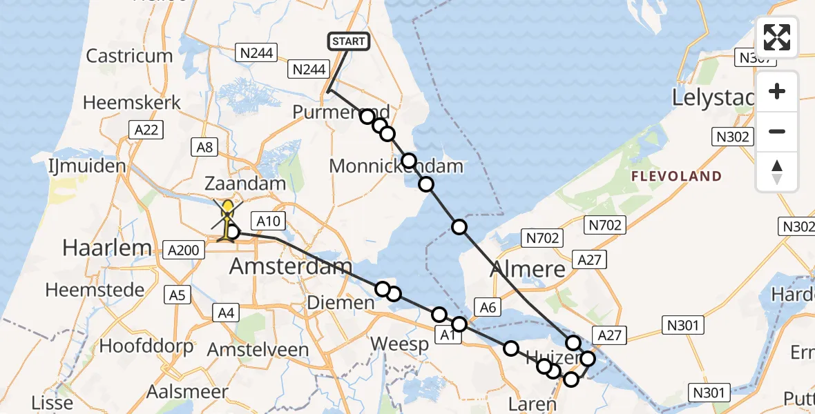 Routekaart van de vlucht: Lifeliner 1 naar Amsterdam Heliport, Purmerenderweg