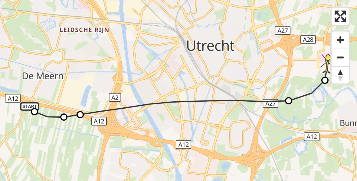 Routekaart van de vlucht: Lifeliner 3 naar Universitair Medisch Centrum Utrecht, C.H. Letschertweg