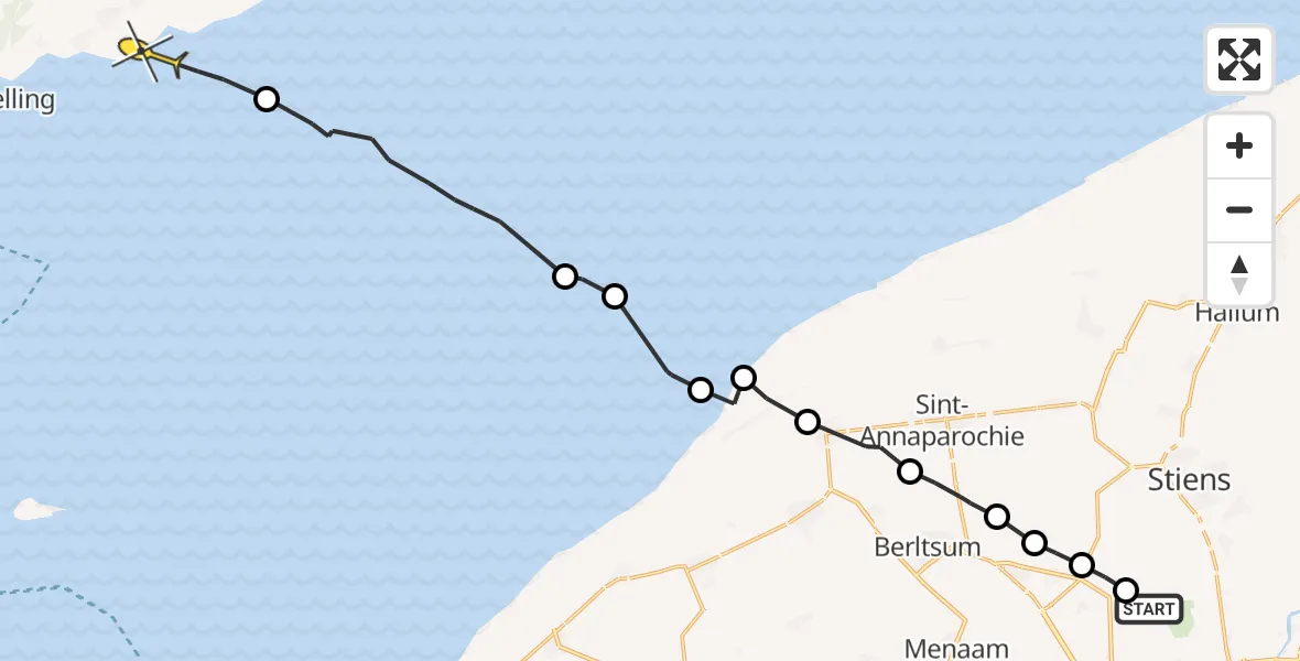 Routekaart van de vlucht: Ambulanceheli naar Formerum, Foarste Dyk