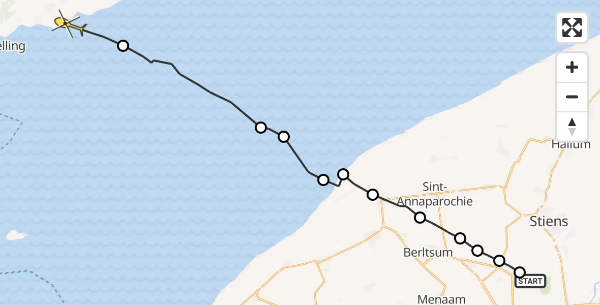 Routekaart van de vlucht: Ambulancehelikopter naar Formerum, Foarste Dyk