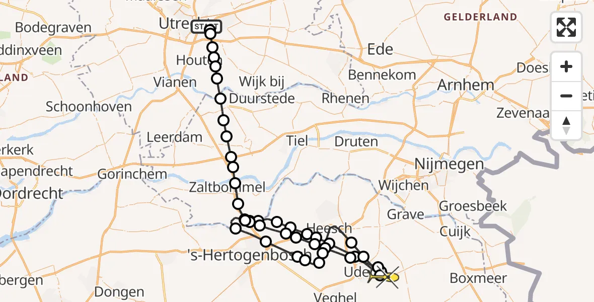 Routekaart van de vlucht: Lifeliner 3 naar Vliegbasis Volkel, Rijnsoever