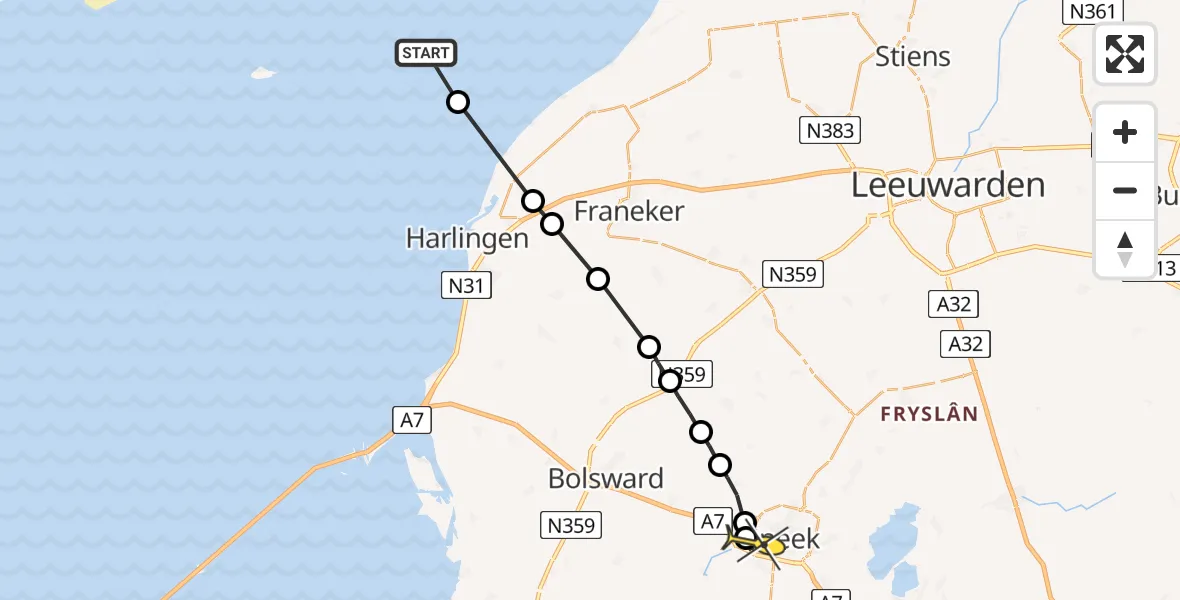 Routekaart van de vlucht: Ambulanceheli naar Sneek, Alddyk