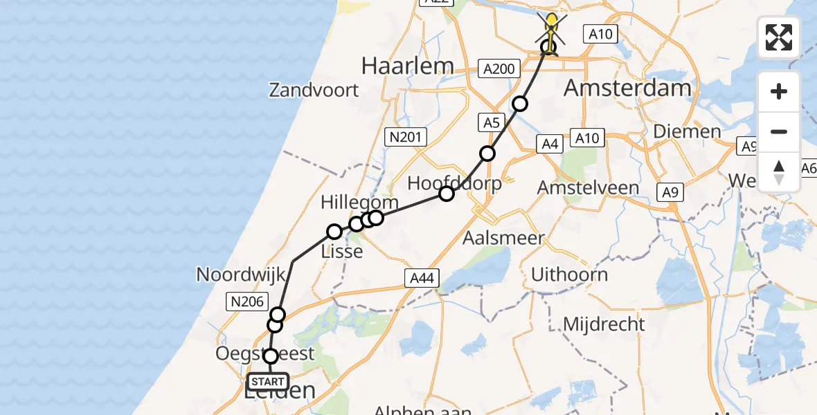 Routekaart van de vlucht: Lifeliner 1 naar Amsterdam Heliport, Groene Maredijk