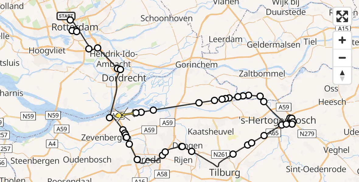 Routekaart van de vlucht: Politieheli naar Lage Zwaluwe, Einthovenpad