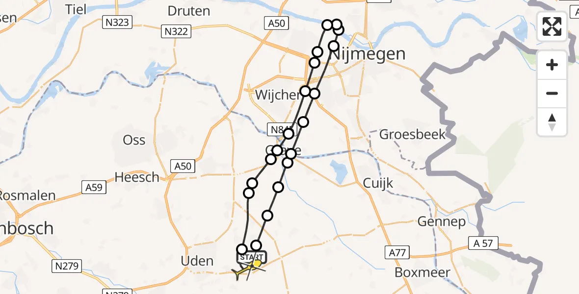 Routekaart van de vlucht: Lifeliner 3 naar Vliegbasis Volkel, Millsebaan