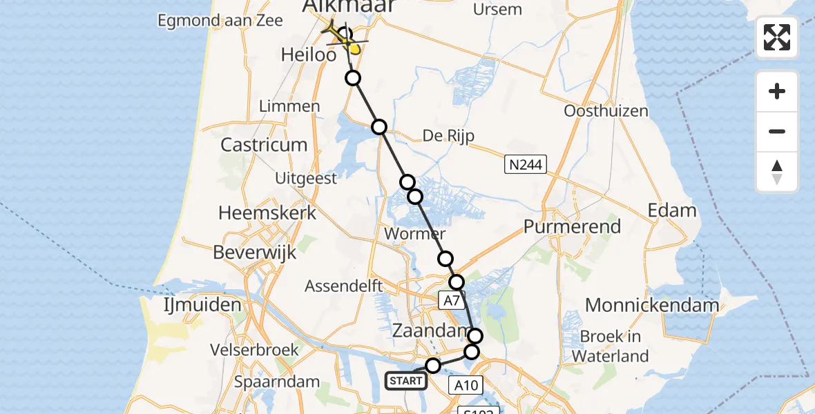 Routekaart van de vlucht: Lifeliner 2 naar Alkmaar, Stadsstrand Kanaal Noord