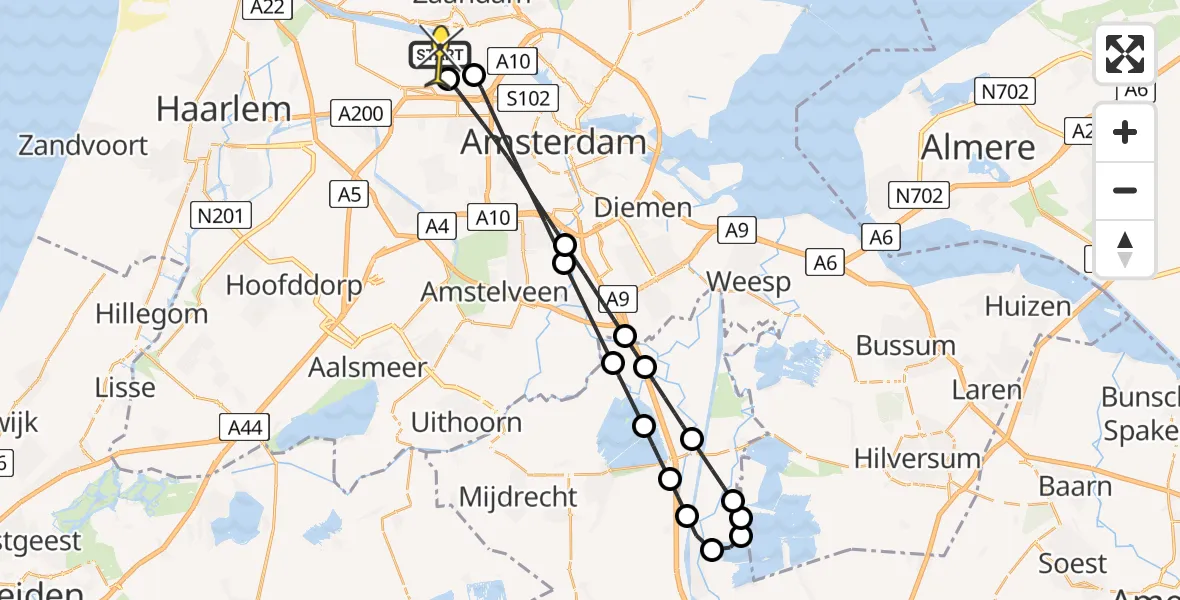 Routekaart van de vlucht: Lifeliner 1 naar Amsterdam Heliport, Westhavenweg