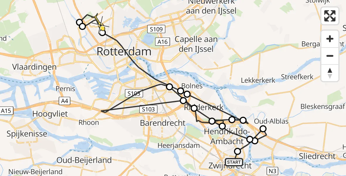 Routekaart van de vlucht: Politieheli naar Rotterdam The Hague Airport, Boterbloem