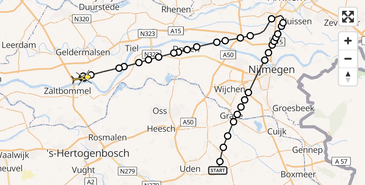 Routekaart van de vlucht: Lifeliner 3 naar Neerijnen, Zeelandsedijk