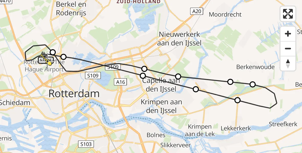 Routekaart van de vlucht: Lifeliner 2 naar Rotterdam The Hague Airport, Volkelstraat