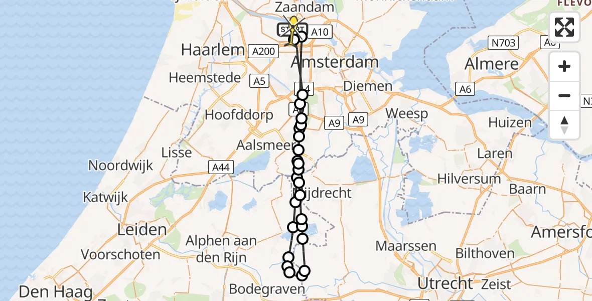 Routekaart van de vlucht: Lifeliner 1 naar Amsterdam Heliport, Hemweg